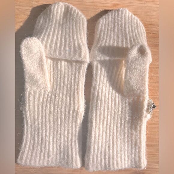 Anthropologie Mittens Fliptop Fingerless Gloves with CZ Crystals One Size - Picture 5 of 6